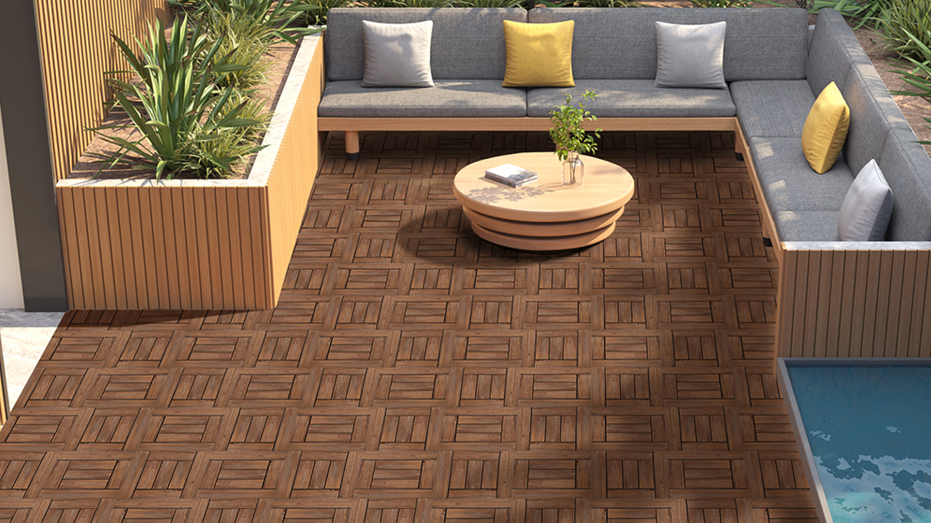 TK　0628 Yaheetech 27PCS Natural Wood Deck Tiles Interlocking Patio Deck